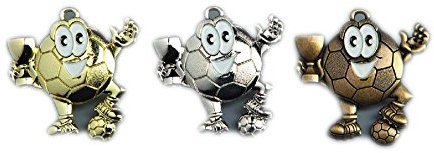 10 Stück Fußball-Medaillen für Kinder mit Deutschland-Bändern + 3 Fußball-Anstecknadel. (Bronze)