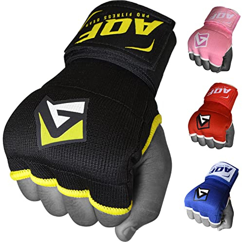 AQF Boxing Innenhandschuhe Handumschläge Faustpolsterbandagen MMA Gel Strap Mitts Kickboxing (Schwarz, L)