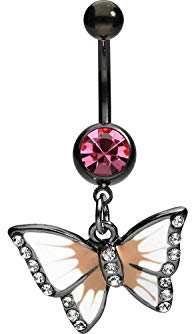 PIERCINGLINE Chirurgenstahl Bauchnabelpiercing Brass-Design Schmetterling rosa Kristall Piercing Bananabell Banane Schwarz