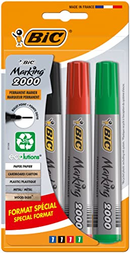 BIC Marking 2000 ECOlutions Marqueurs Permanents à Pointe Conique Moyenne - Couleurs Assorties, Blister de 4