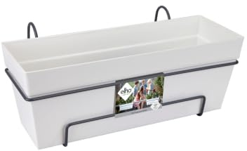 elho Loft Urban balkonglåda Allin 1 50 – ytterkruka för balkong och utomhus – Ø 49,0 x H 20,5 cm – vit/vit