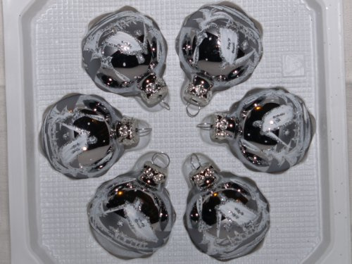 Jingle Bells Lauscha Christbaumkugel antik Silber mit weißer Winterlandschaft 5cm