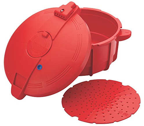 SilverStone 51388 Microwave BPA Free Microwave Pressure Cooker - 3.4 Quart, Red
