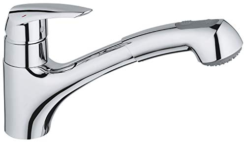 GROHE Eurodisc - Einhand-Spültischbatterie (schwenkbarer Gussauslauf, flexible Anschlussschläuche, Schnell Montage System, Einlochmontage), chrom, 32257001