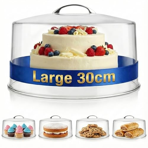 Tablecraft Cake Dome Lid 30cm – Clear Plastic Cake Cover for Storage and Display – Durable Transparent Cake Dome Without Base – Ideal Cake Stand Lid, Cake Cover, Cake Storage, Party or Kitchen Use