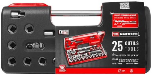 FACOM Coffret Cliquet Extensible Verrouillage 1/2  Detection Box Métriques 6 Pans - 25 Pièces - SXL.DBOX3PB