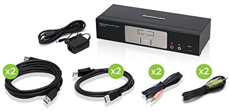 IOGEAR 2-Port Cinema 4K DisplayPort 1.2 KVMP Switch with USB 3.1 Hub and Audio – w/Full Set of Cables (GCS1932 TAA Compliant)
