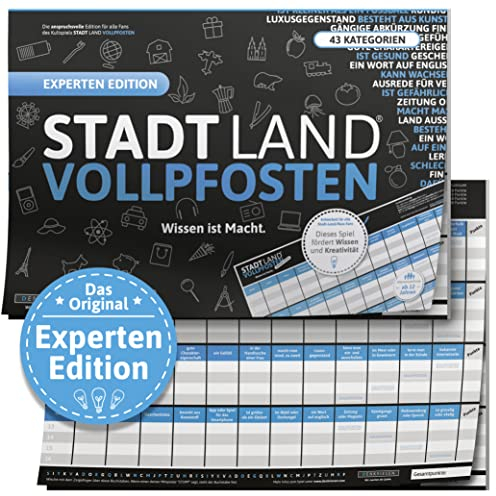 Stadt Land Vollpfosten® - Experten Edition - Ab 12 Jahren DIN A3 mit 43 Kategorien | Spiele für unterwegs | Familienspiel | Stadt Land Fluss | Mitbringspiel | Urlaubsspiele von DENKRIESEN