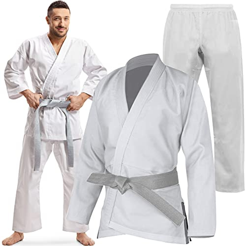 Karategi Senshi Japan, uniforme da studente di arti marziali, in cotone, con cintura, White, 1/140