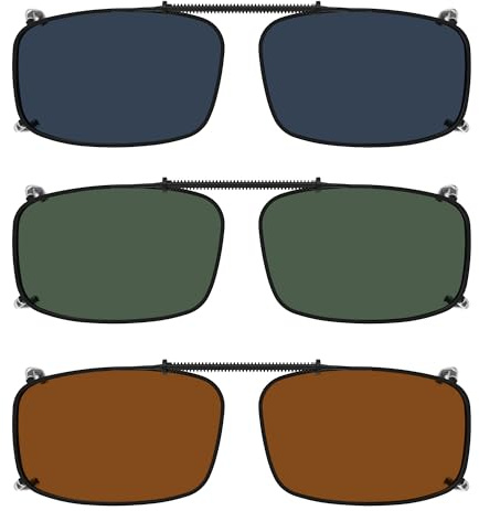 Eyekepper 3-pack Polarized Clip on Sunglasses With Spring Draw Bar Grey/Brown/G15 Lens 54 * 34MM