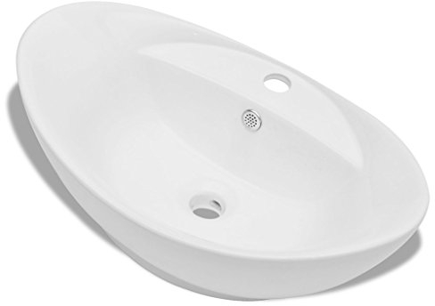Festnight Luxuriöses Oval Keramik Waschtisch Badezimmer Becken Waschbecken + Überlauf 59 x 40cm