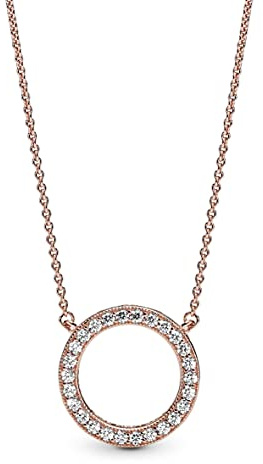 PANDORA Funkelnder Kreis Halskette in Roségold mit 14 Karat rosévergoldete Metalllegierung und Cubic Zirkonia Steinen Moments Collection, Länge 45cm