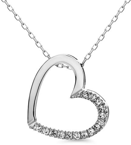 OROVI Schmuck Damen 0.10Ct Diamant HertzKette Gold mit Herzanhänger besetzt mit 15 natürlichen Diamanten im Brillantschliff in einer Krappenfassung klassische Halskette Gelbgold/Weißgold 9 Karat(375)