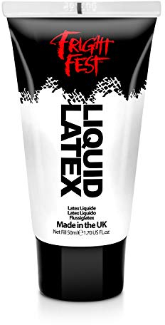 Liquid Latex by Fright Fest - 50ml sfx makeup great with fake blood stage blood scar wax, spirit gum and face paint to create amazing halloween makeup create zombie skin safe latex use