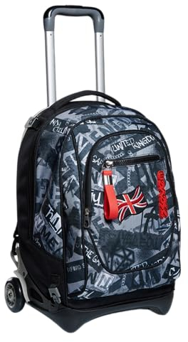 Seven Trolley, Rucksack mit Trolleyfunktion, 3 in 1, Schulranzen mit Rollen, Abnehmbarer Rucksack, ab 1. Klasse, für Schule, Gymnasium, Reisen&Freizeit, Mädchen&Jungen, Mehrfarbig, New TECH Keep Flag