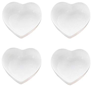 Céramique Plat de sauce Forme de coeur Polyvalent Mini Assaisonnements Plats Bol à Sushi Assiettes Apéritif Plat de service Bol de soucoupes Amour Cadeau de mariage (Ensemble de 4) (Blanche)