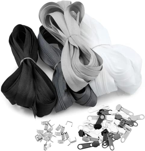 LAOYE 3mm Reißverschluss endlos 12,5m Nylon endlosreißverschluss mit Zipper und Endstück, spiralförmig Meterware teilbar - 5 Streifen 4 Farben für Jacke Röcke Rucksack Heimtextilien