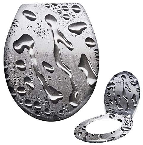 Asina WC Sitz mit Absenkautomatik und Fix-Clip Befestigung Einfache Montage Oval WC-Deckel Duroplast Toilettensitz(Wassertropfen)