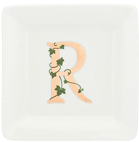 La Porcellana Bianca - Piattino Quadrato Lettera R - Arredo Casa, Cucina - Linea Adorato - Idea Regalo - Porcellana - 10x10xh1,5 cm