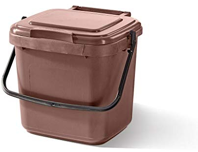Brown Kitchen Compost Caddy - for Food Waste Recycling (7 Litre) - 7L Plastic Composting Bin