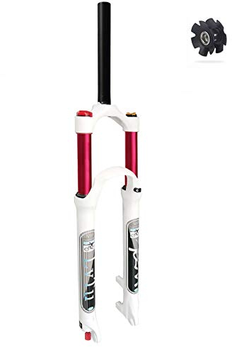 LvTu Luft Fahrrad MTB Federgabel 26 27.5 29 Zoll Weiß 140mm Federweg 32mm Rotes Innenrohr, Mountainbike Leicht Scheibenbremse Vorderrad Gabel (Color : Straight Manual Lockout, Size : 26)