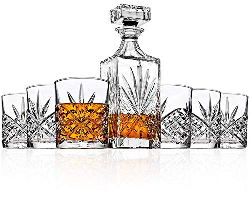 Decanter and Glasses Set, Elegant Liquor Glass Decanter, Perfect Engraved Decanter Glasses Set for Whiskey,Bourbon, Brandy and Vodka,Gifts for Family Friends Men(Apollo)