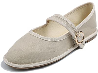 Feversole Women's Soft Breathable Mary Jane ，Mujer Zapatillas Merceditas De Lona Mary Jane