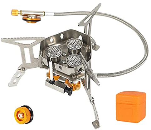 Boyuan Réchaud à gaz de Camping Portable, 5800W Haute Puissance 3 brûleurs Réchaud de randonnée ultraléger Coupe-Vent, avec Adaptateur de bidon de Carburant, allumage piézo, étui de Transport