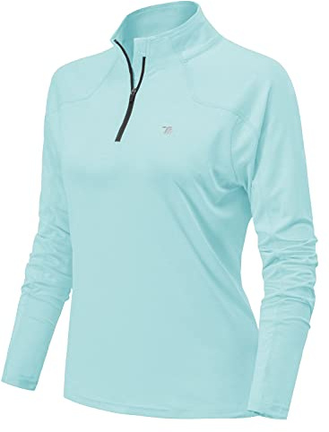 YSENTO Damen Sportshirt Langarm Laufshirt Schnelltrocknend T-Shirt Fitness Yoga Training Langarmshirts mit 1/4 Reißverschluss