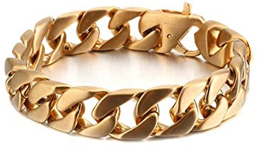 Daesar Herren Armband Edelstahl 22CM, 15MM Breite Panzerkette mit Karabinerverschluss Partnerarmband Armbänder Gold für Männer Jugend