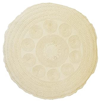 PETIT ALO Cojín Redondo con Relleno Beige Bordado Ganchillo 40 cm Cojín con Relleno Incluido Decorativo Circular para Habitación Salón o Jardín Cojín Ibicenco