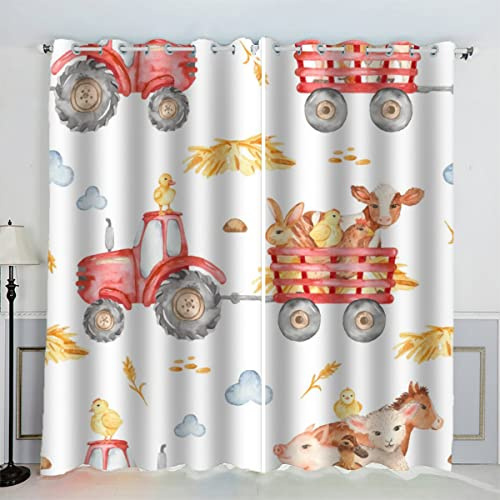 ZLKEJI Vorhänge Ösen Gardinen Herbst Kühe Traktoren Verdunklungsvorhänge Wohnzimmer Schlafzimmer Kinderzimmer Mädchen Jungen Vorhänge Blickdicht 140 x 160 cm BxH