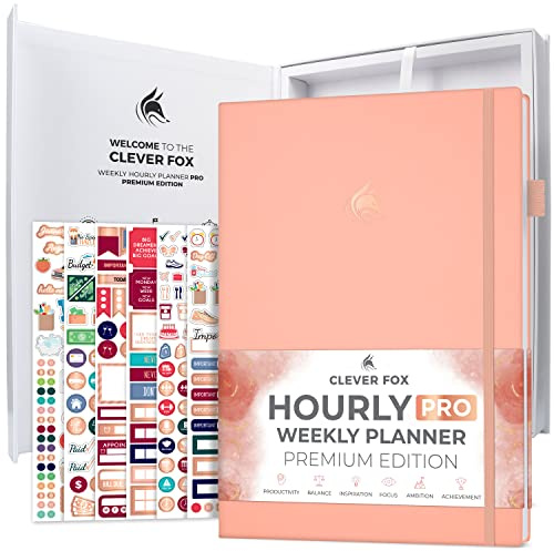 Clever Fox Stundenplaner PRO Premium – undatierter Terminplaner mit täglichen Zeitschlitzen – persönliches Organizer-Notizbuch für Zeitmanagement – Wochen- und Monats-Journal, A4-Größe (Hellrosa)