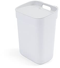 Curver Ready to Collect 100% recycelter 10-Liter-Küchenzubehör-Recycling-Mülleimer mit Hebedeckel, weiß mit hellgrauem Deckel