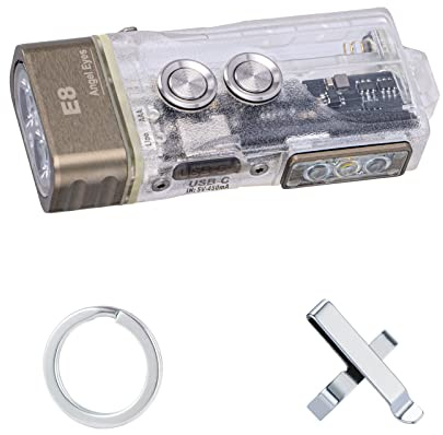 RovyVon E8 EDC Taschenlampe Aufladbar,Doppelnetzteil Kompatibel mit AAA Batterie,500 Lumen 4000K Hoher CRI Taschen-Taschenlampe mit 365nm & Rot & Weiß Seitenlicht,IPX6