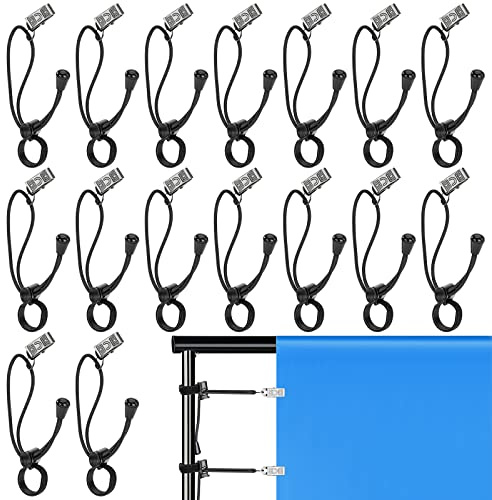 Soporte de clip de fondo, 16 unidades, juego de pinzas de sujeción, clips de fondo de fotos, clip de metal para pared con cuerda elástica retráctil, para fotos, fondos de fotografía, color negro