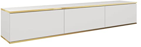 Mirjan24 TV Lowboard Orenate 175, Griffloses Öffnungssystem, 3 Klappe/Tür, TV Board Sideboard, Unterschrank, Fernsehschrank, TV Tisch, Fernsehtisch (Weiß/Weiß + Gold)