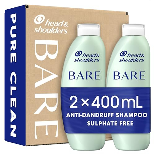 Head & Shoulders Anti dandruff Shampoo, Pure Clean, Sulphate free, 2 x 400 ml, Duo Pack. Bare Shampoo For Oily Scalp, Minimal Ingredients, Free from Dyes