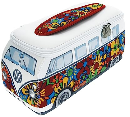 BRISA VW Collection – Volkswagen Neopren universal-smink-kultur-reseapotek-väska-pennväska T1 Bulli Bus (Flower Power/Färgglad/liten)