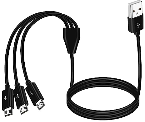 MEIRIYFA Câble répartiteur USB vers micro USB, 3 en 1, fiche USB 2.0 A vers trois connecteurs micro USB, câble de charge, noir, 1 m