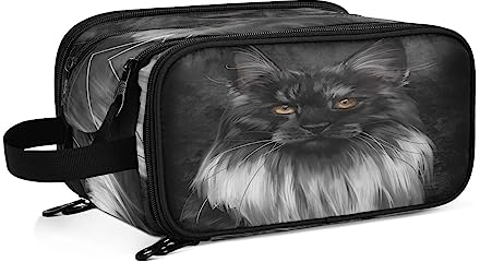 Kulturbeutel Schwarze Maine-Coon-Katze Große Kosmetiktasche Kulturtasche Waschtasche Make Up Tasche Waschbeutel Schminktasche für Damen Mädchen
