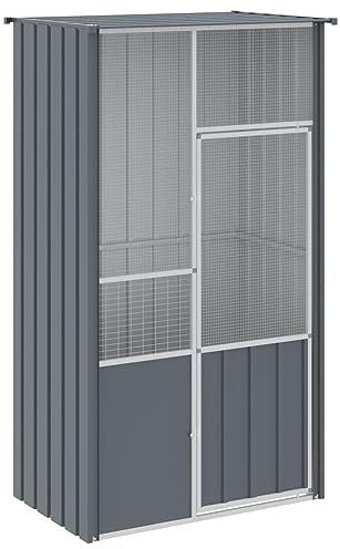 vidaXL Voliere, Vogelkäfig mit abschließbarer Flügeltür, Vogelvoliere für Papageien Wellensittiche, Vogelbauer Vogelhaus, Anthrazit Verzinkter Stahl