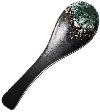 ELEGAM Suppenlöffel, Keramiklöffel, 4 Stück, Keramiklöffel, Bone China, grün, schwarz, Schaufel, Geschirr, Haushalt, Küche