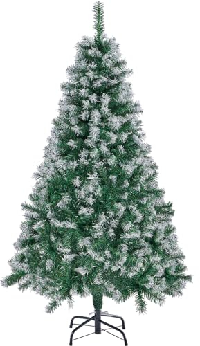Yaheetech 152,5cm Künstlicher Weihnachtsbaum mit Schnee, Christbaum mit ca.450 Spitzen & Schnellaufbau Klappsystem, Schwer Entflammbarer Tannenbaum inkl. Metall Ständer für Weihnachten