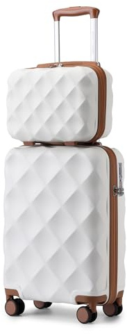 British Traveller Suitcase Sets of 2 Lightweight ABS+PC Hard Shell Suitcase with TSA Lock Spinner Wheels Travel Carry On Hand Cabin Luggage with Beauty Case (Set of 2, Cream)