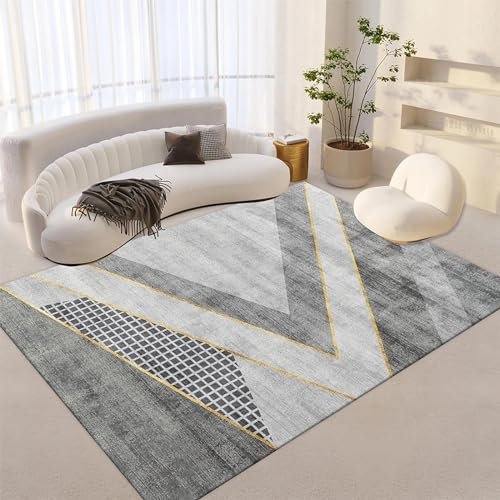 Kuschelteppich Leicht Zu Reinigender Teppich Mit Grauem, Schwarzem Tintenmuster Und Geometrischem Design,bodenmatte bürostuhl,wintergarten deko 180x250cm