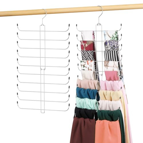 Schal-Kleiderbügel aus Metall, zum Aufhängen, für 40 Schals | Robuster Metall-Schalhalter mit 40 Haken, drehbares und faltbares Design, Schrank-Organizer und Aufbewahrung, silberfarben