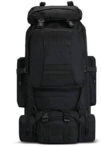 Qiantull Wanderrucksack 80L-Molle Groß Kapazität Trekkingrucksack Outdoor Universal Rucksack Camping Sport Reise Daypack Reiserucksack für Herren Damen Schwarz 80L-Molle