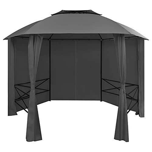 Gartenpavillon, Chaduof Faltpavillon, Pergola, Partyzelt, Standmarkise, Sonnenzelt, Garten Pavillion, Grillpavillon, mit Vorhängen Hexagonal 360x265 cm