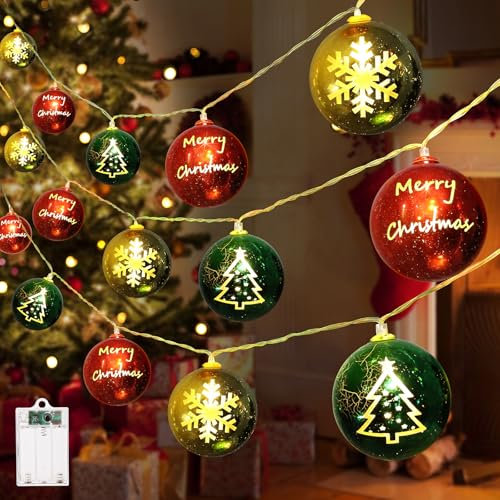 Qedertek Weihnachtsbeleuchtung Innen - 4M 20 LED Weihnachtskugeln Lichterkette Batterie mit Timer, 8 Modi, Warmweiß Weihnachtsbaum Partylichterkette für Garten, Hochzeit, Weihnachtsgeschenke